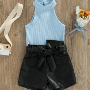 Toddler tank top and Leather shorts with belt Girl Fashion